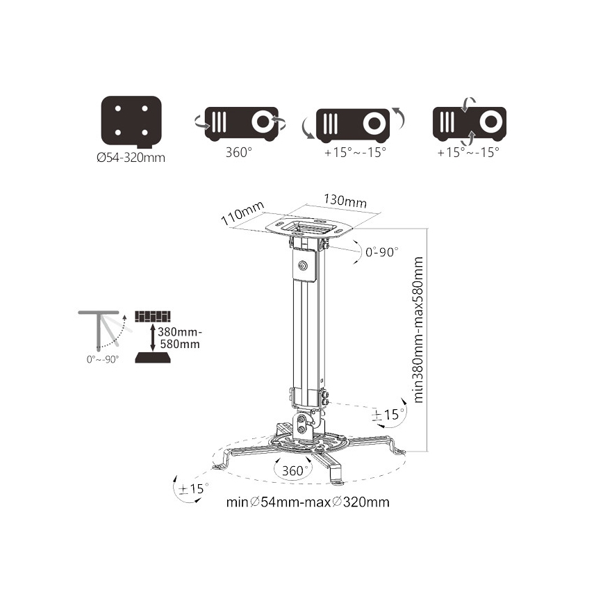 MK FLORIA Superior SUPSTV013 -  Supporto da soffitto per proiettore nero