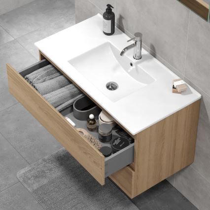 Mobile bagno con lavabo HENRY 91 cm in rovere