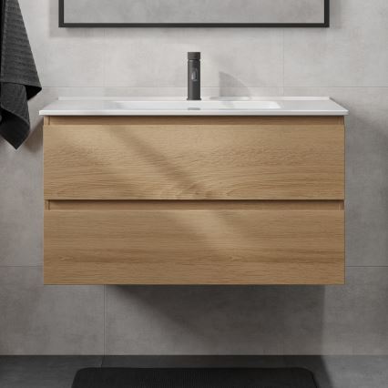 Mobile bagno con lavabo KENWOOD 91 cm rovere/bianco