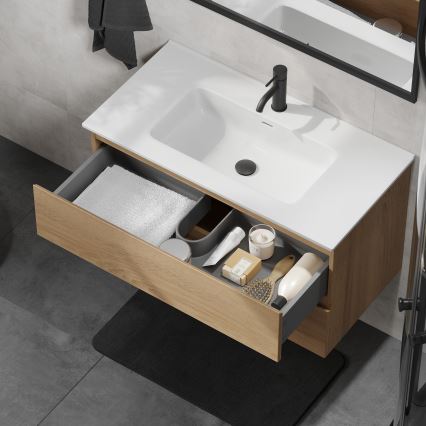 Mobile bagno con lavabo KENWOOD 91 cm rovere/bianco