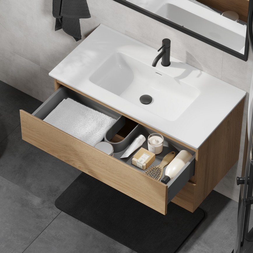 Mobile bagno con lavabo KENWOOD 91 cm rovere/bianco