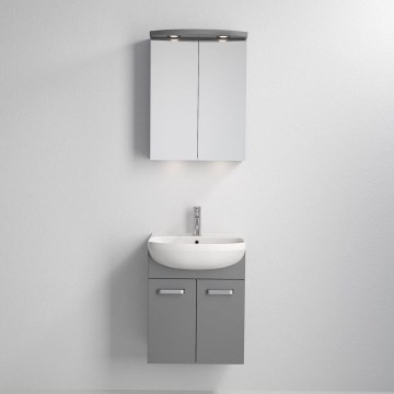 Mobile bagno con lavabo Vang + armadietto a specchio LED 230V IP44 grigio