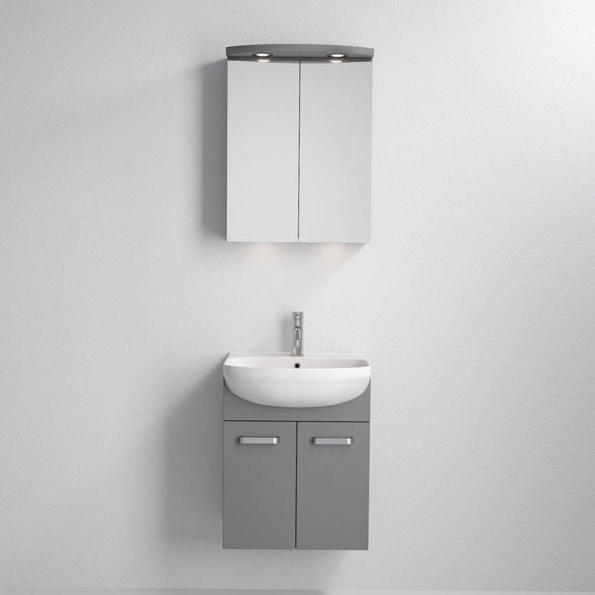 Mobile bagno con lavabo Vang + armadietto a specchio LED 230V IP44 grigio