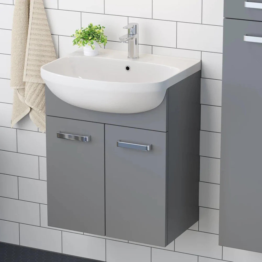 Mobile bagno con lavabo Vang + armadietto a specchio LED 230V IP44 grigio