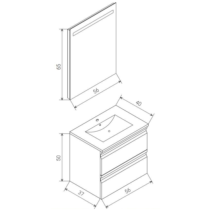 Mobile bagno con lavabo VIGO + specchio da parete retroilluminato a LED/10W/230V IP44 grigio