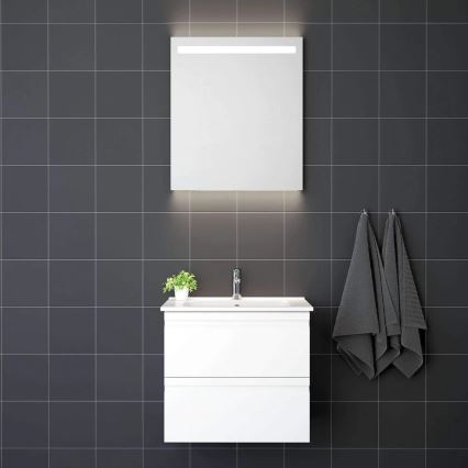 Mobile bagno VIGO con lavabo + specchio da parete retroilluminato a LED, LED/10W/230V, IP44, bianco