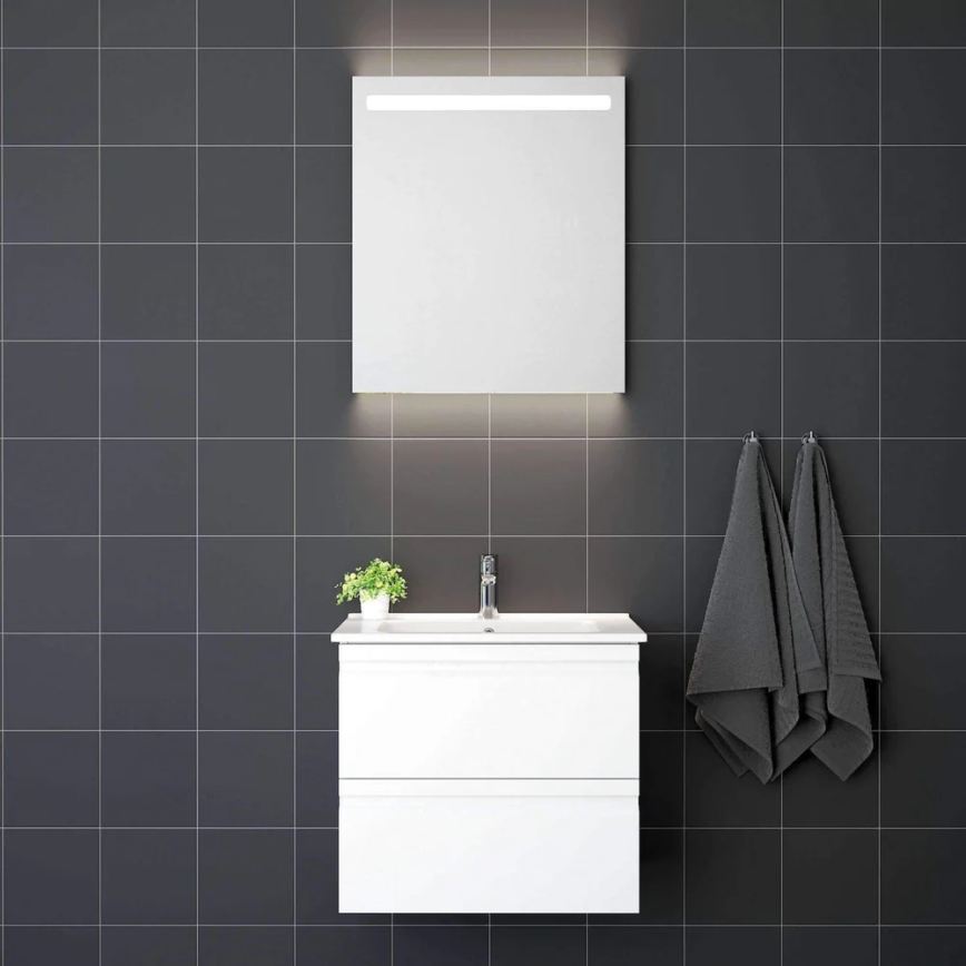 Mobile bagno VIGO con lavabo + specchio da parete retroilluminato a LED, LED/10W/230V, IP44, bianco