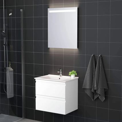 Mobile bagno VIGO con lavabo + specchio da parete retroilluminato a LED, LED/10W/230V, IP44, bianco