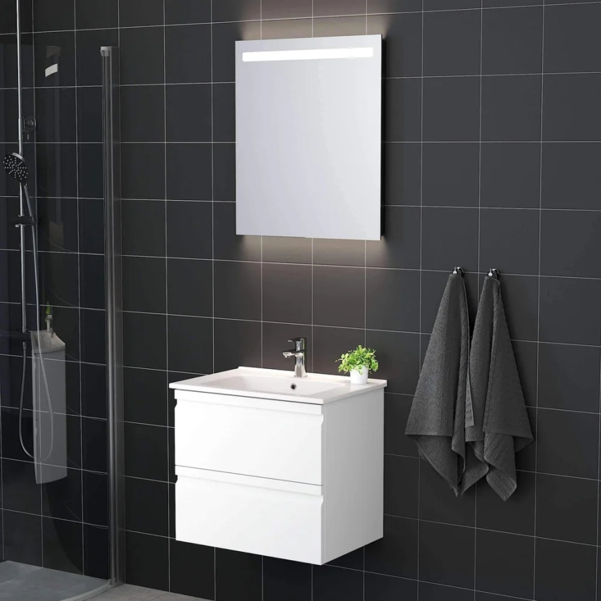 Mobile bagno VIGO con lavabo + specchio da parete retroilluminato a LED, LED/10W/230V, IP44, bianco
