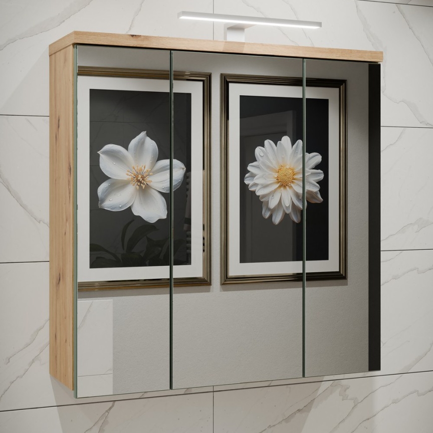 Mobile da bagno a parete con specchio VENOM verde/rovere artisan