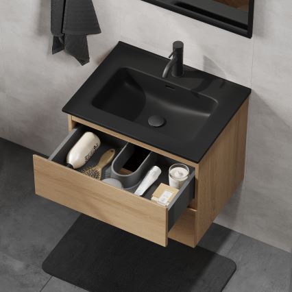 Mobile da bagno con lavabo CONOR 61 cm rovere/nero