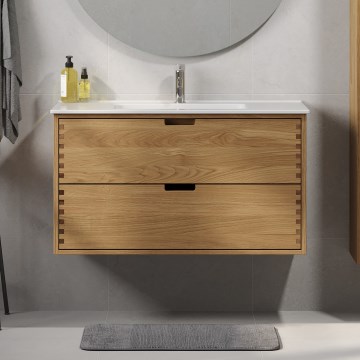 Mobile da bagno con lavabo GRIBSKOV 100 cm beige/rovere/bianco
