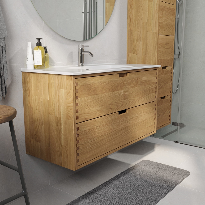 Mobile da bagno con lavabo GRIBSKOV 100 cm beige/rovere/bianco