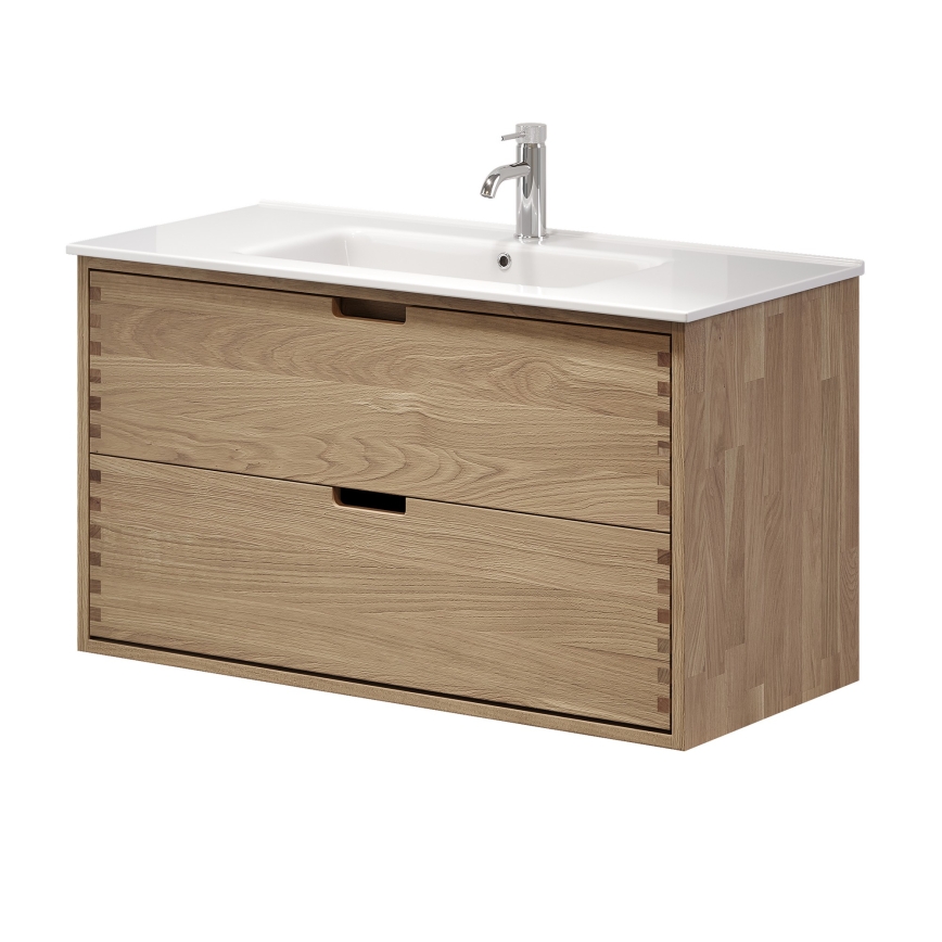 Mobile da bagno con lavabo GRIBSKOV 100 cm beige/rovere/bianco
