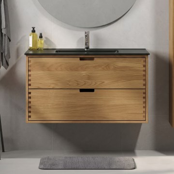 Mobile da bagno con lavabo GRIBSKOV 100 cm beige/rovere/nero