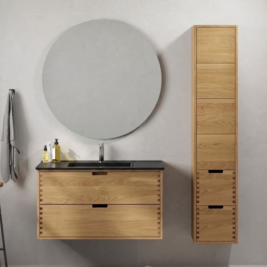 Mobile da bagno con lavabo GRIBSKOV 100 cm beige/rovere/nero