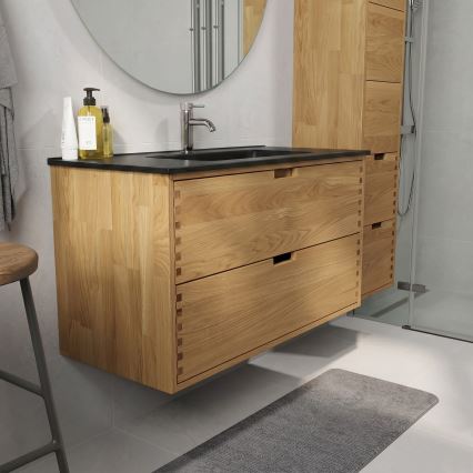 Mobile da bagno con lavabo GRIBSKOV 100 cm beige/rovere/nero