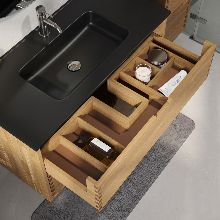 Mobile da bagno con lavabo GRIBSKOV 100 cm beige/rovere/nero