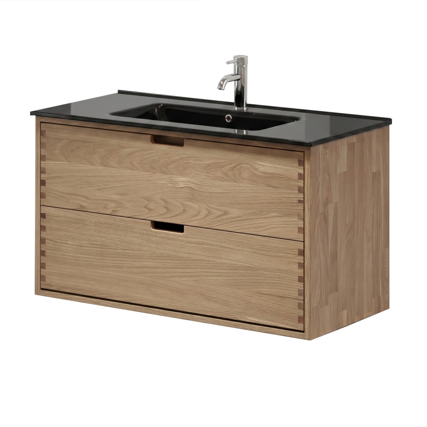 Mobile da bagno con lavabo GRIBSKOV 100 cm beige/rovere/nero
