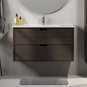 Mobile da bagno con lavabo GRIBSKOV 100 cm marrone/rovere/bianco