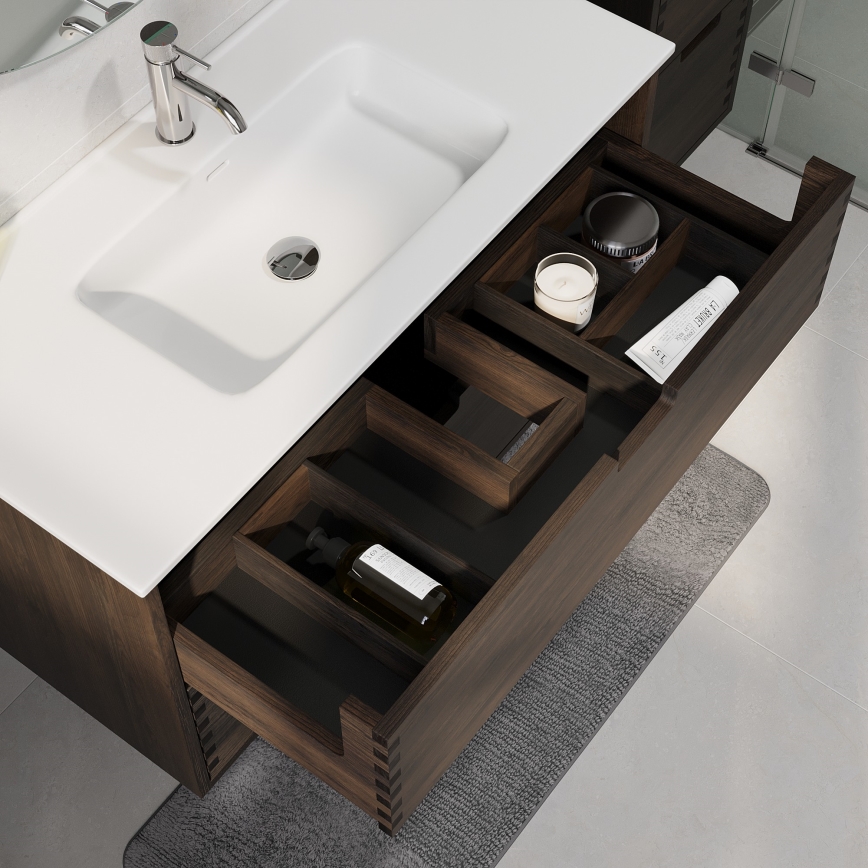 Mobile da bagno con lavabo GRIBSKOV 100 cm marrone/rovere/bianco