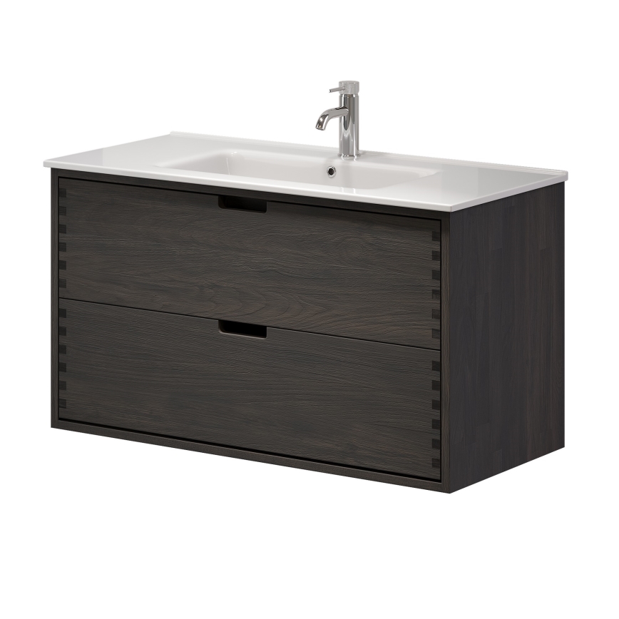 Mobile da bagno con lavabo GRIBSKOV 100 cm marrone/rovere/bianco