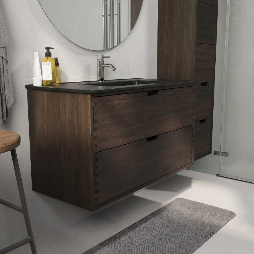 Mobile da bagno con lavabo GRIBSKOV 100 cm, marrone/rovere/nero