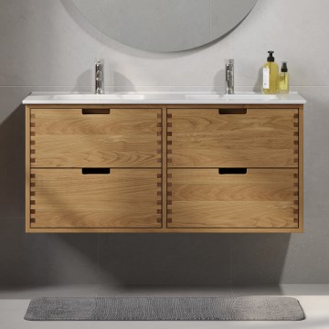 Mobile da bagno con lavabo GRIBSKOV 120 cm beige/rovere/bianco