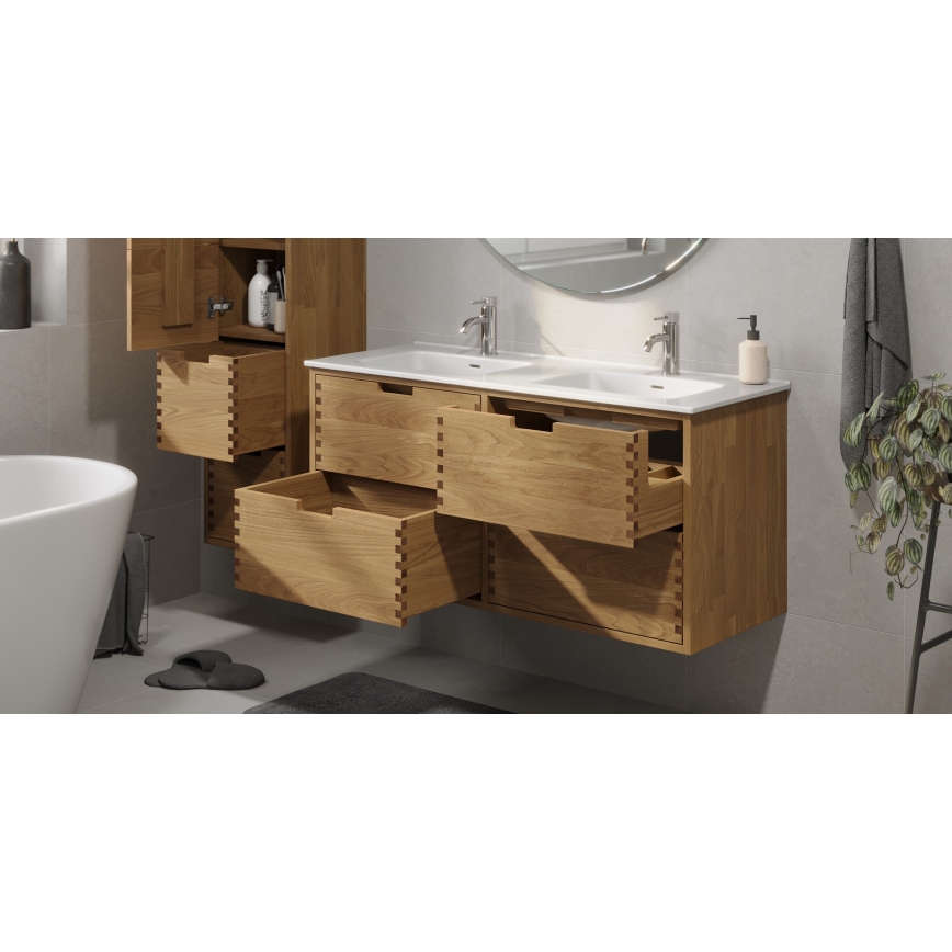 Mobile da bagno con lavabo GRIBSKOV 120 cm beige/rovere/bianco