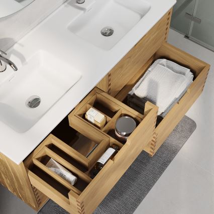 Mobile da bagno con lavabo GRIBSKOV 120 cm beige/rovere/bianco