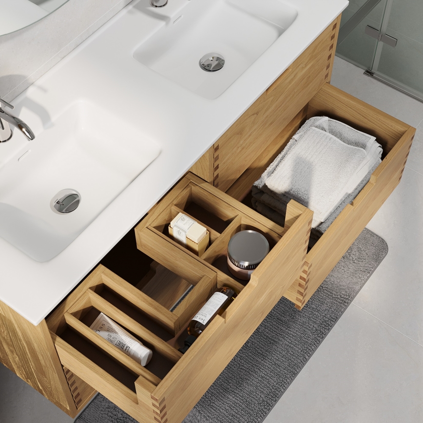 Mobile da bagno con lavabo GRIBSKOV 120 cm beige/rovere/bianco