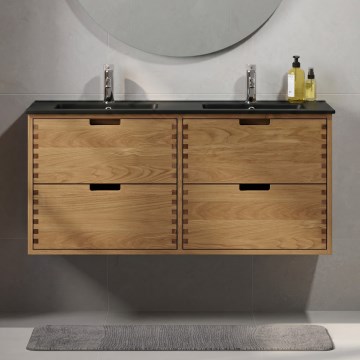 Mobile da bagno con lavabo GRIBSKOV 120 cm beige/rovere/nero