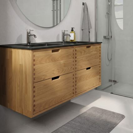 Mobile da bagno con lavabo GRIBSKOV 120 cm beige/rovere/nero