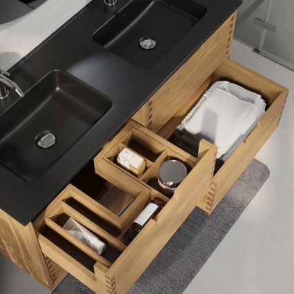 Mobile da bagno con lavabo GRIBSKOV 120 cm beige/rovere/nero