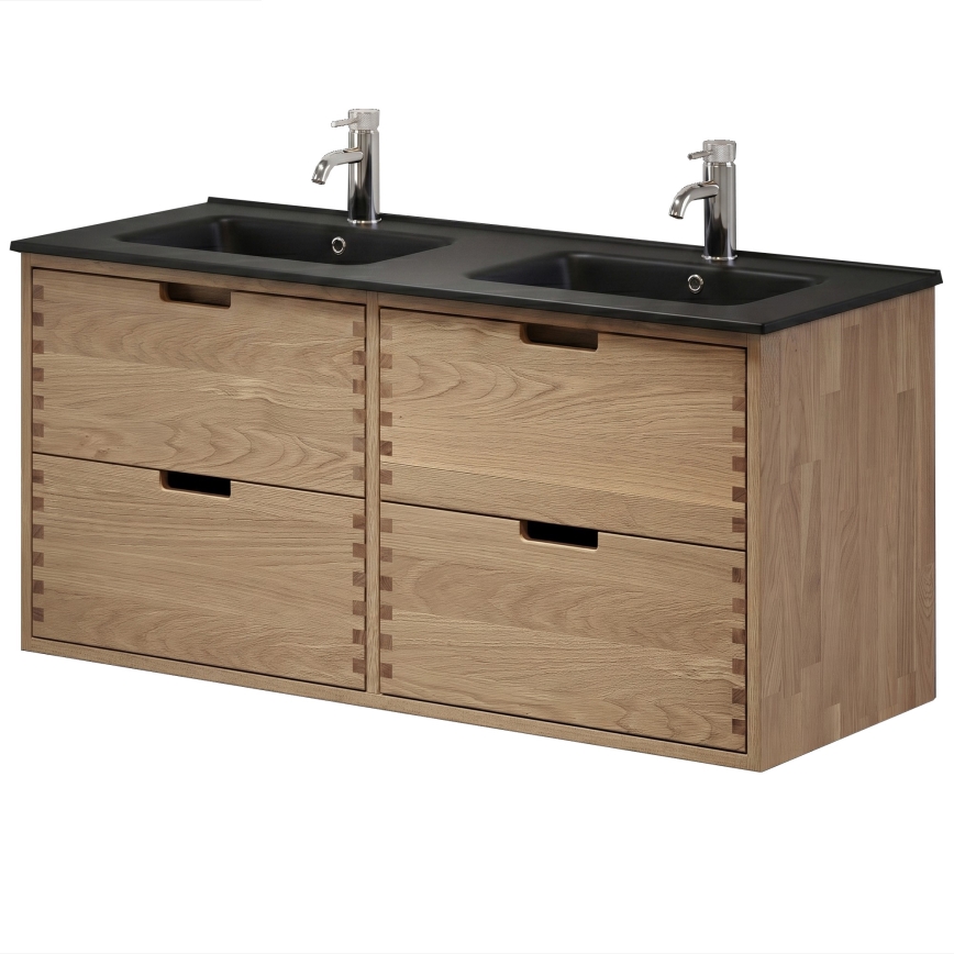 Mobile da bagno con lavabo GRIBSKOV 120 cm beige/rovere/nero