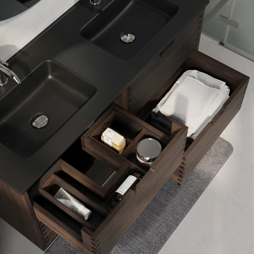 Mobile da bagno con lavabo GRIBSKOV 120 cm marrone/rovere/nero