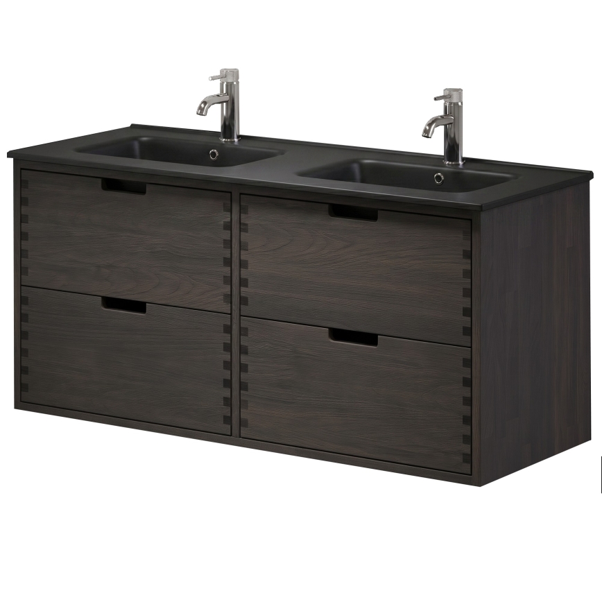 Mobile da bagno con lavabo GRIBSKOV 120 cm marrone/rovere/nero