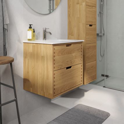 Mobile da bagno con lavabo GRIBSKOV 60 cm beige/rovere/bianco