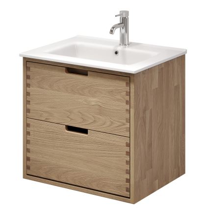 Mobile da bagno con lavabo GRIBSKOV 60 cm beige/rovere/bianco