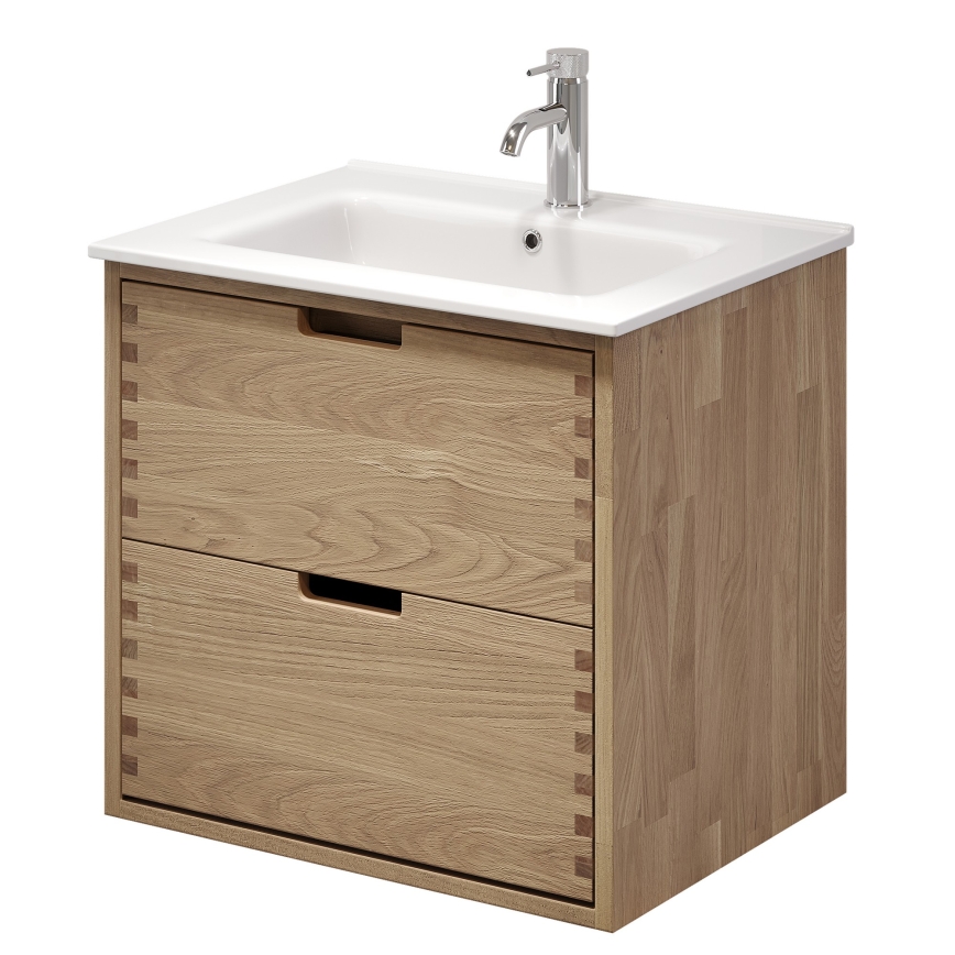 Mobile da bagno con lavabo GRIBSKOV 60 cm beige/rovere/bianco