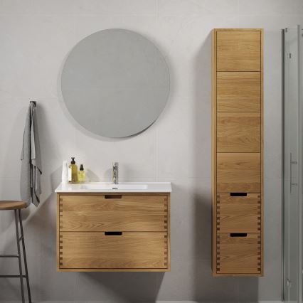 Mobile da bagno con lavabo GRIBSKOV 80 cm beige/rovere/bianco