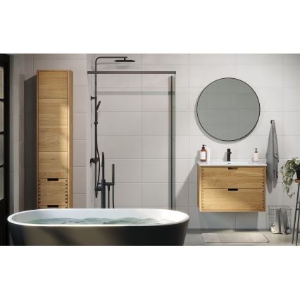 Mobile da bagno con lavabo GRIBSKOV 80 cm beige/rovere/bianco