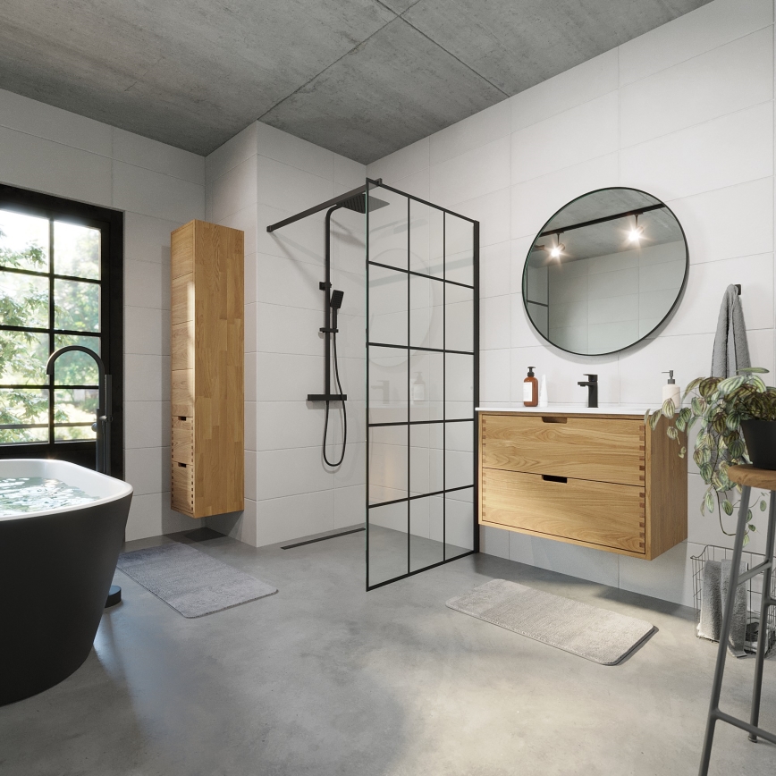 Mobile da bagno con lavabo GRIBSKOV 80 cm beige/rovere/bianco