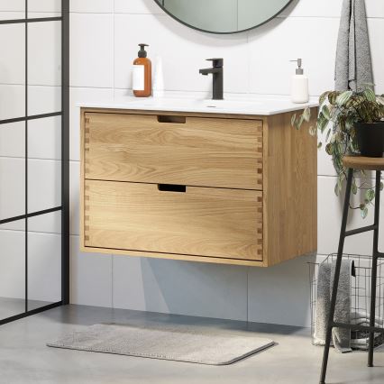 Mobile da bagno con lavabo GRIBSKOV 80 cm beige/rovere/bianco