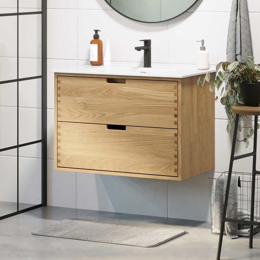 Mobile da bagno con lavabo GRIBSKOV 80 cm beige/rovere/bianco