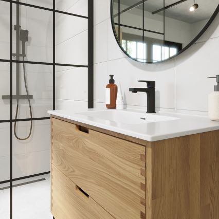 Mobile da bagno con lavabo GRIBSKOV 80 cm beige/rovere/bianco