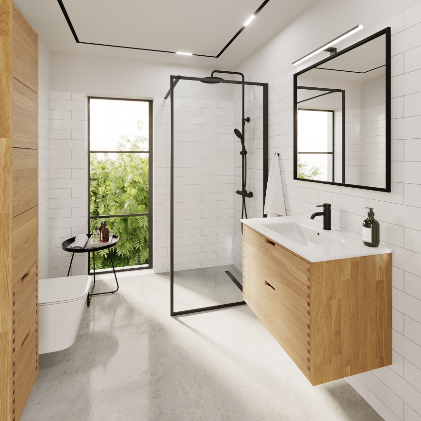 Mobile da bagno con lavabo GRIBSKOV 80 cm beige/rovere/bianco