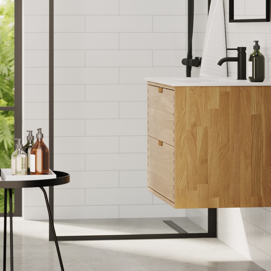Mobile da bagno con lavabo GRIBSKOV 80 cm beige/rovere/bianco