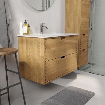 Mobile da bagno con lavabo GRIBSKOV 80 cm beige/rovere/bianco