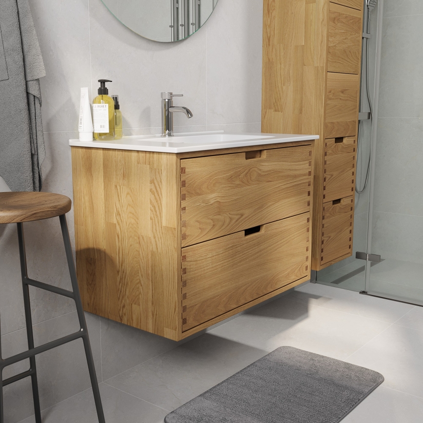 Mobile da bagno con lavabo GRIBSKOV 80 cm beige/rovere/bianco